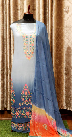 Blueish Gray Tie Dye Full Suit With Organza Tie Dye Dupatta – Aman Sandhu  Boutique