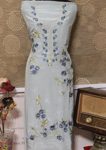 Light Sky Greay Full Suit With Navy Blue Dupatta-1615