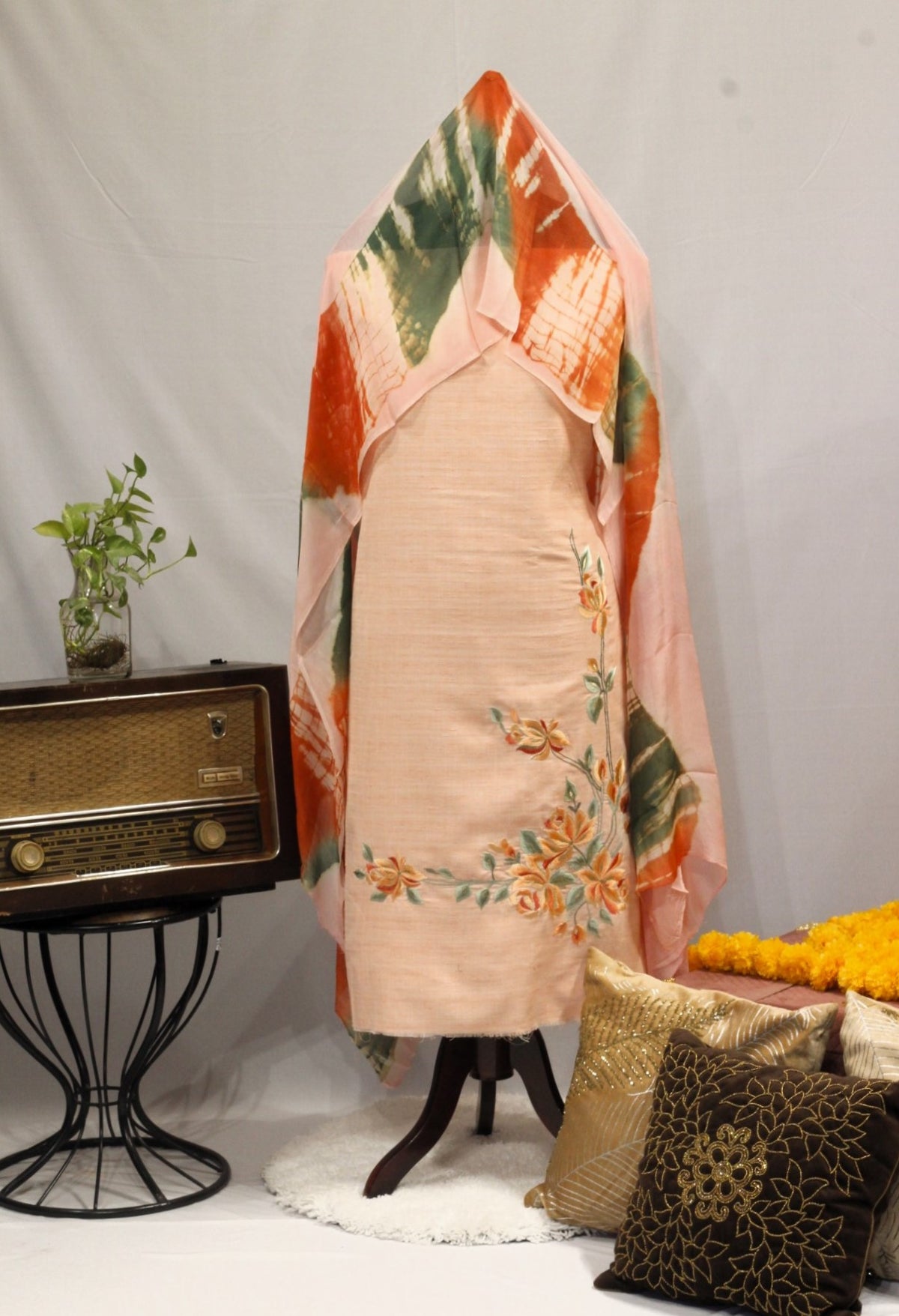 Peach Full Suit With Chanderi Kota Tie Dye Dupatta-1632
