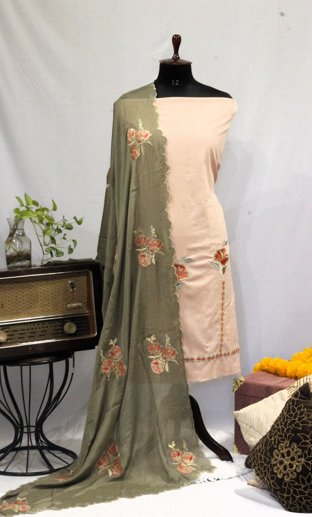 Peach Full Suit With Mouse Colour Dupatta-1638