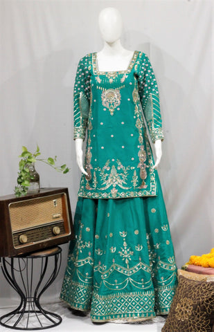 Bottle Green Lehenga Choli With Chinon Chiffon Dupatta-1656