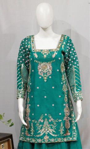Bottle Green Lehenga Choli With Chinon Chiffon Dupatta-1656