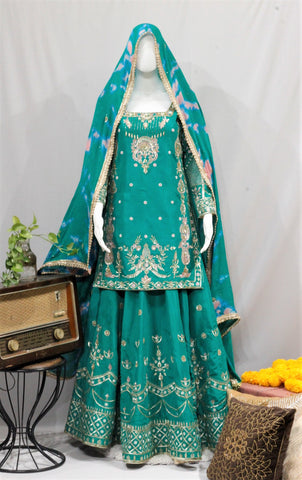 Bottle Green Lehenga Choli With Chinon Chiffon Dupatta-1656