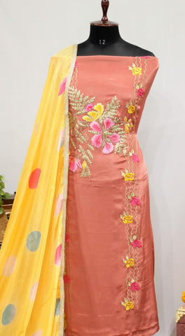 Gajari Peach Full Suit With Tie Dye Dupatta-1669