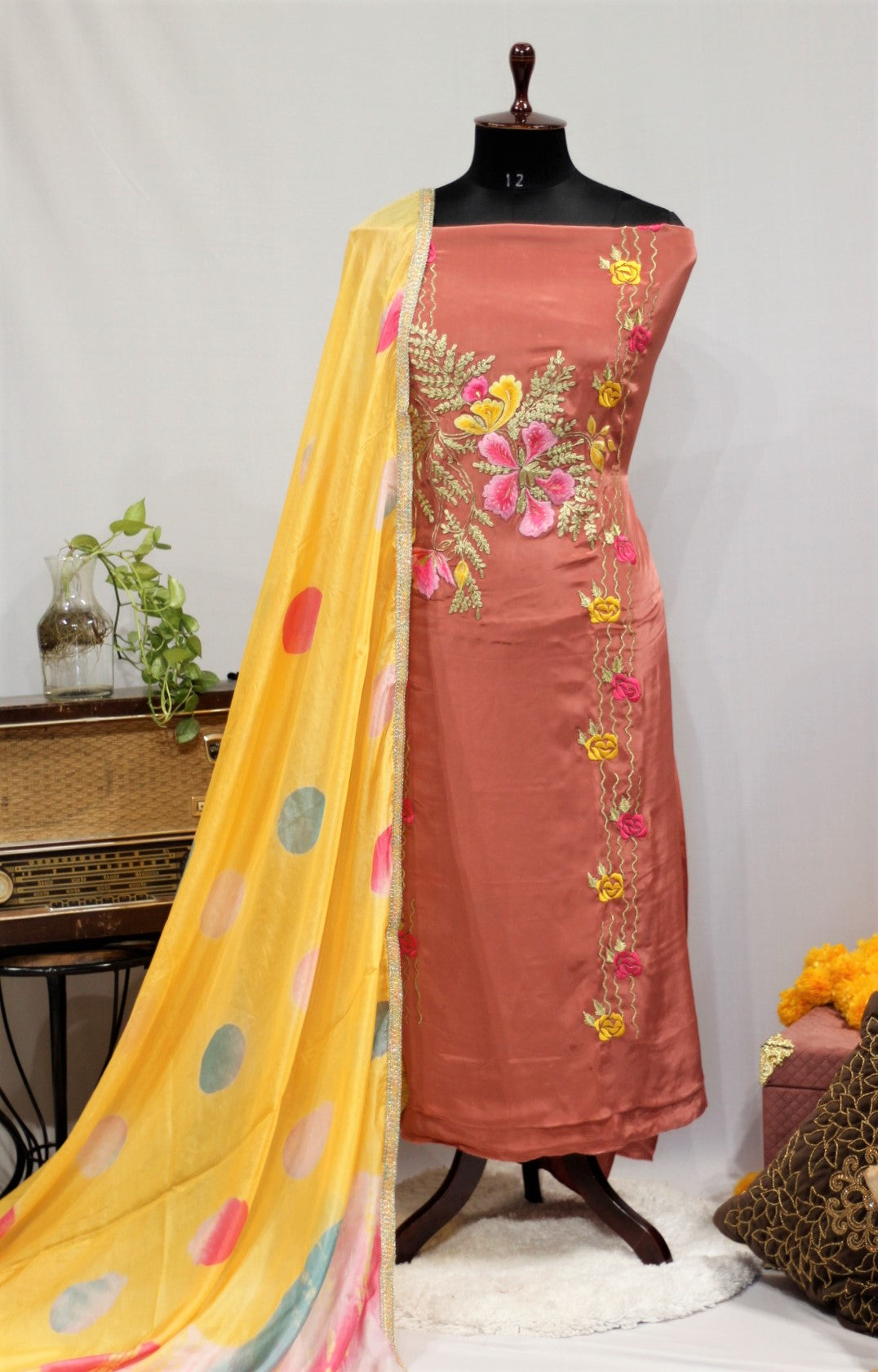 Gajari Peach Full Suit With Tie Dye Dupatta-1669