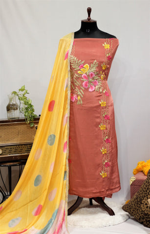 Gajari Peach Full Suit With Tie Dye Dupatta-1669