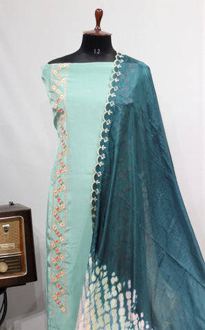 Sea Green Full Suit With Tie Dye Dupatta-1688