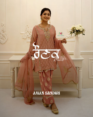 Gajari Peach Full Suit With Organza Dupatta-1793