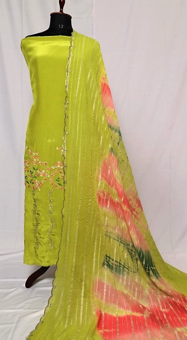 Parrot Green Full Suit With Georgette Tie Dye Dupatta-1423