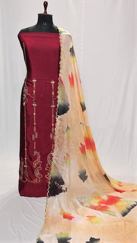 Maroon Full Suit With Tabbi Silk Tie Dye Dupatta-1396