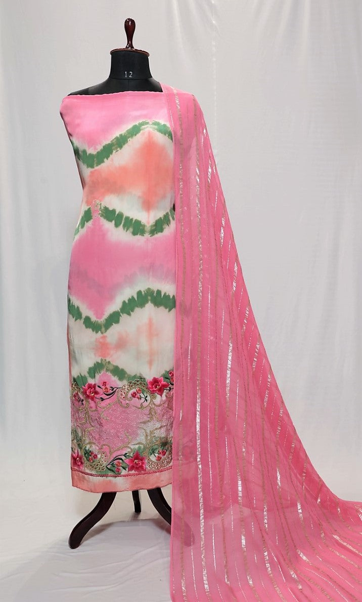 Pink Tie Dye Full Suit With Pink Dupatta-1400