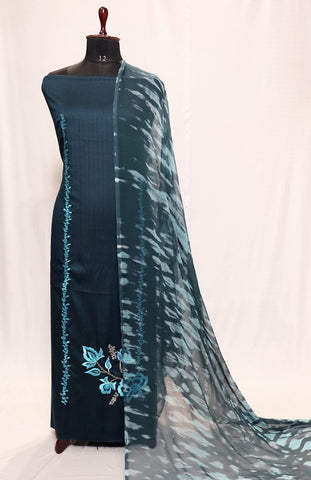 Dark Blue Full Suit With Pure Chiffon Dupatta-1402