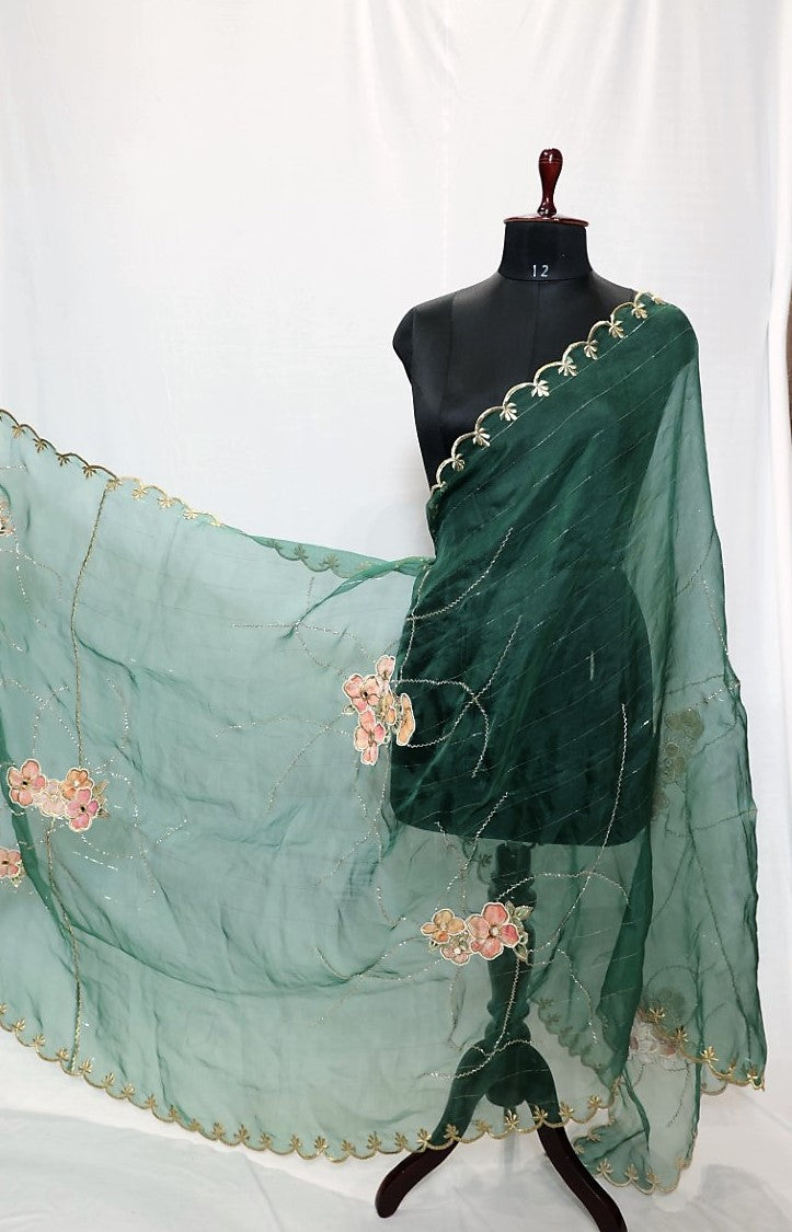 Green Organza Dupatta-1414