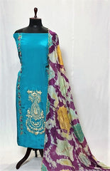 Firozi Blue Full Suit With Tie Dye Dupatta-1417