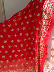 Peach Full Dress With Peach and Red Two Dupatta's