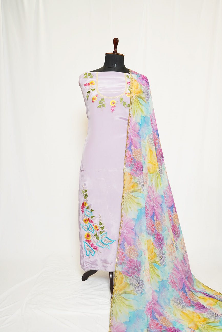 Lavender Full Suit with Georgette Chiffon Printed Dupatta-1358