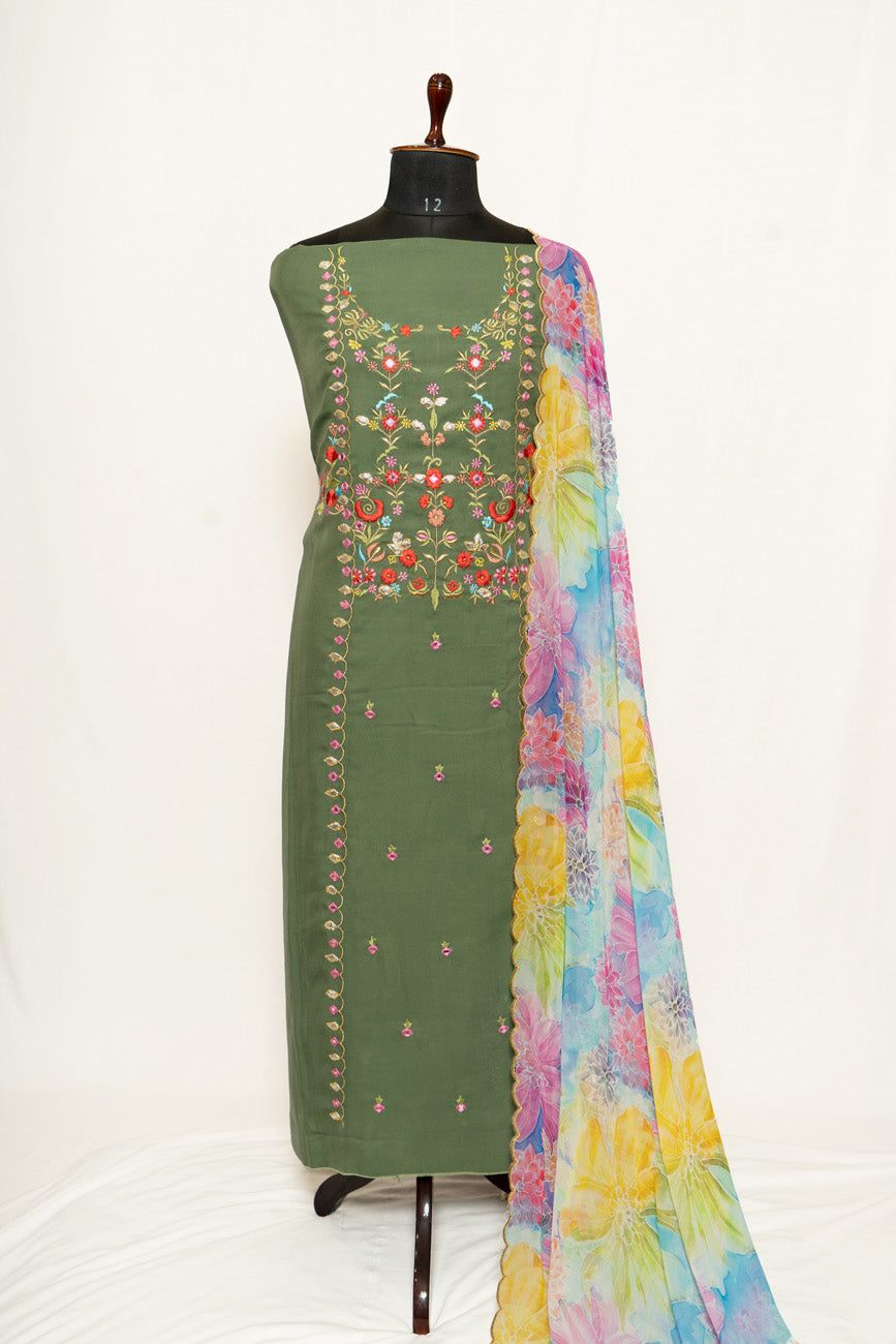 Green Full Suit with Georgette Chiffon Printed Dupatta- 1312