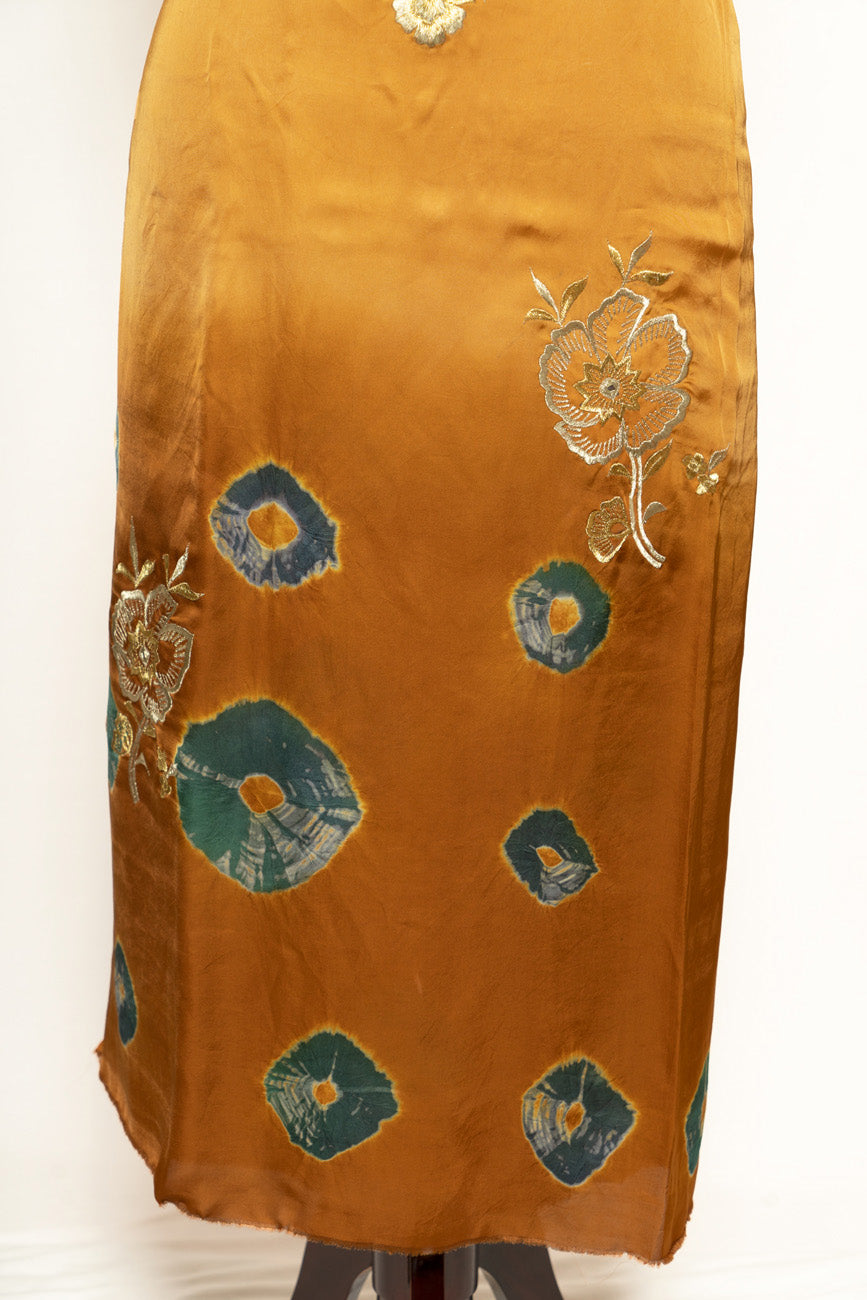 Beige Brown Duble Dye Suit with Organza Lines Dupatta- 1316