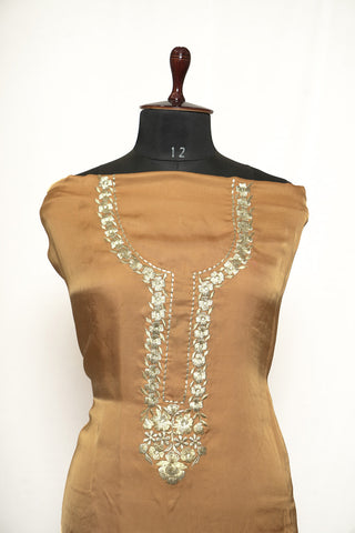 Beige Brown Duble Dye Suit with Organza Lines Dupatta- 1316
