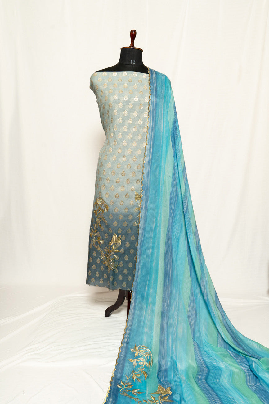 Double Dye Greay Full Suit with Chinon Chiffon Dupatta-1320