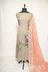 Light Brown Full Suit with Organza Dupatta-1322