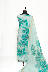 Sky Painted Full Suit with Painted Organza Dupatta-1332