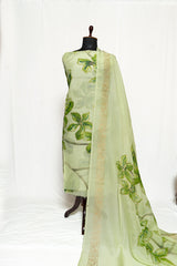 Light Green Painted full Suit with Painted Organza Dupatta-1335