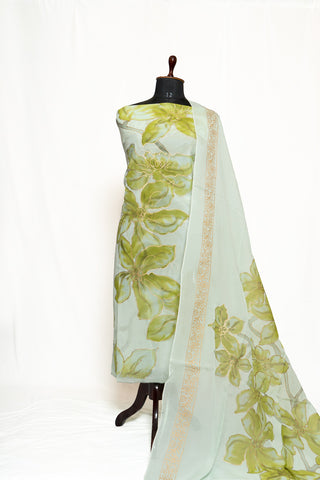 Light Green Painted Suit with Organza Painted Dupatta-1338