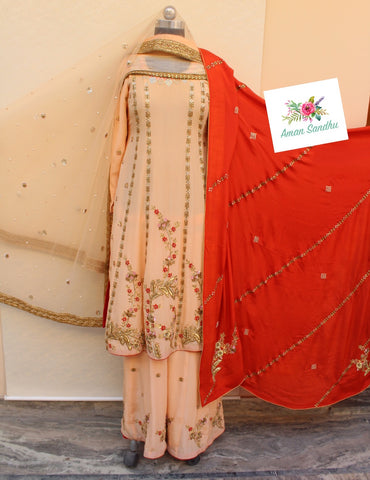 Peach Full Dress With Three Dupattas