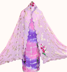 Purple and Pink Tie Dye Suit and Light Pink Dupatta