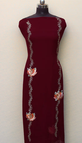 Maroon Full Suit With Light Greay Georgette Chiffon Dupatta