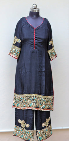 Black Full Suit With Chinon Chiffon Dupatta