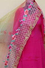 Pink Full Suit With Organza Tie Dye Dupatta
