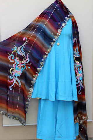Firoji Full Suit With Organza Tie Dye Dupatta