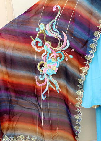 Firoji Full Suit With Organza Tie Dye Dupatta