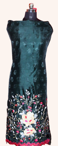 Dark Green Full Suit With Self Chinon Chiffon Tie Dye Dupatta