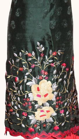 Dark Green Full Suit With Self Chinon Chiffon Tie Dye Dupatta