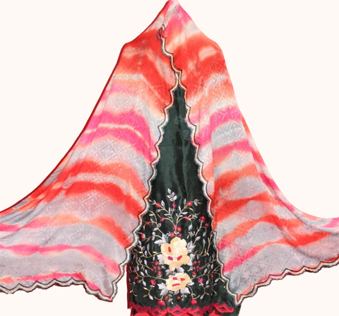 Dark Green Full Suit With Self Chinon Chiffon Tie Dye Dupatta