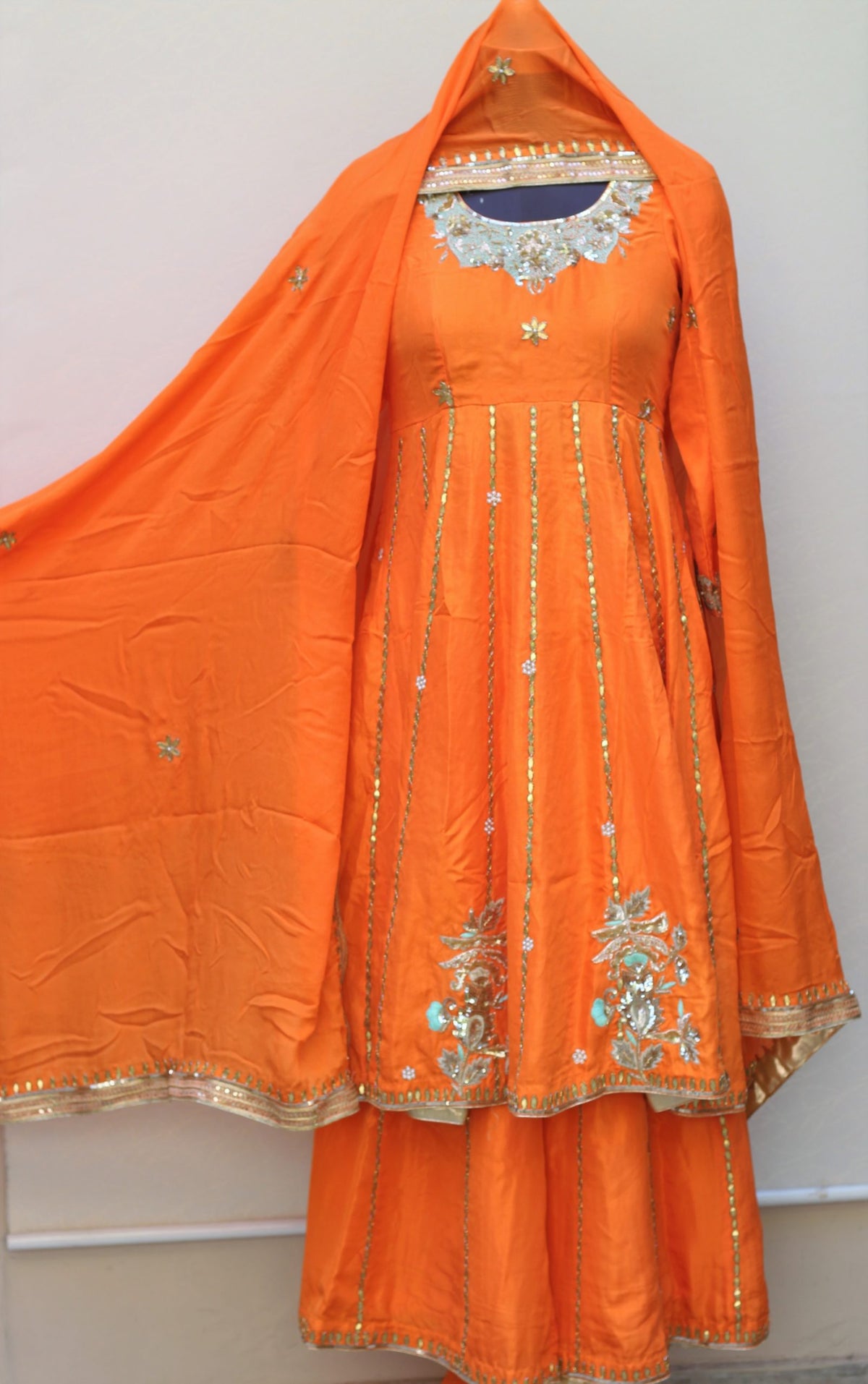 Orange Full Suit With Same Colour Chinon Chiffon Dupatta