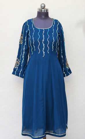 Peacock Blue Full Suit With Tabbi Silk Tie Dye Dupatta
