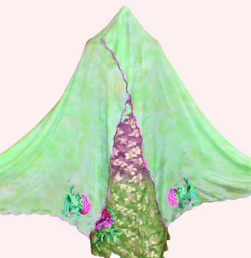 Purple and Green Double Dye Full Suit With Tie Dye Chinon Chiffon Dupatta