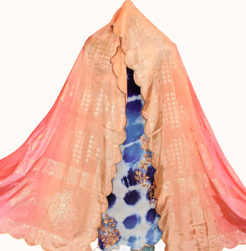 Blue Tie Dye Full Suit With Double Dye Tabbi Silk Dupatta