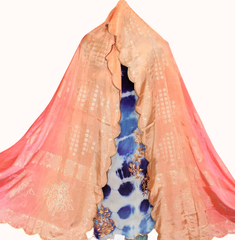 Blue Tie Dye Full Suit With Double Dye Tabbi Silk Dupatta