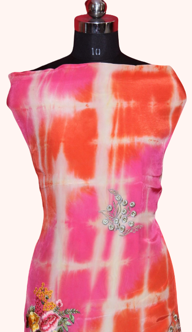 Pink and Rust Tie Dye Full Suit With Chinon Chiffon Tie Dye Dupatta
