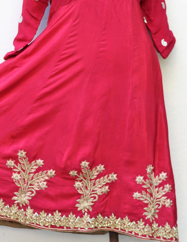 Maroon Frock Suit With Peach Chinon Chiffon Dupatta