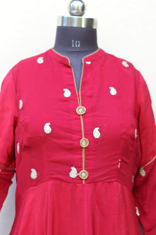 Maroon Frock Suit With Peach Chinon Chiffon Dupatta