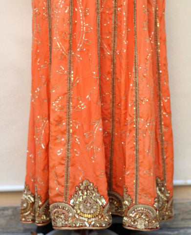 Orange Full Long Dress With Off White Self Chinon Chiffon Dupatta