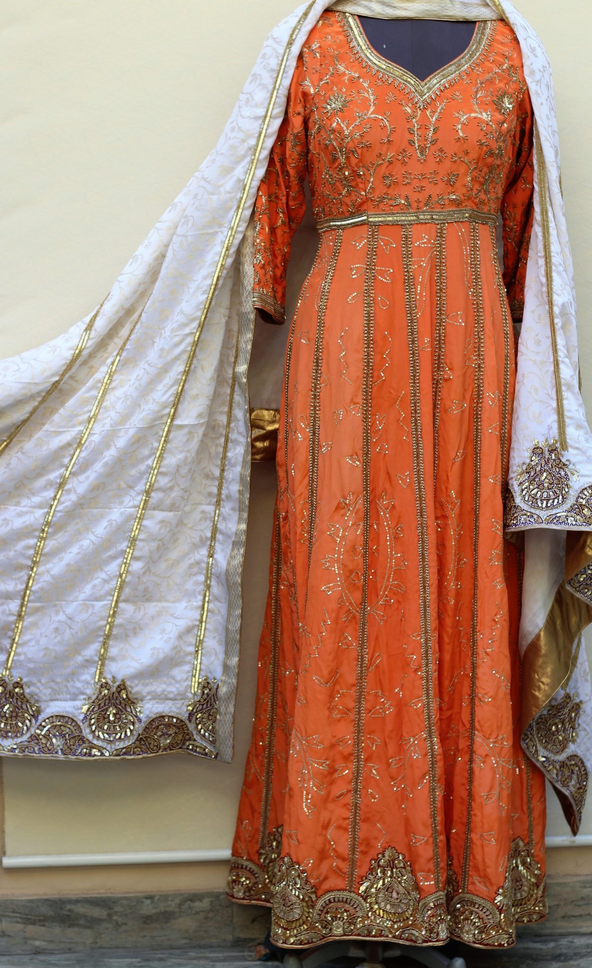white dress with orange dupatta Orange Dupatta Off White Kurta Set IndiFeels Australia
