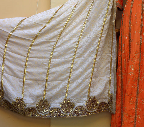 Orange Full Long Dress With Off White Self Chinon Chiffon Dupatta