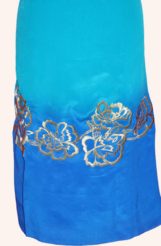 Firoji and Blue Double Dye Full Suit With Chinon Chiffon Double Dye Dupatta